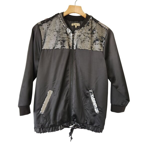 Democracy Jackets & Blazers - Democracy Sequin Embellished Satin Bomber Jacket Glam Disco Festival Party Cute